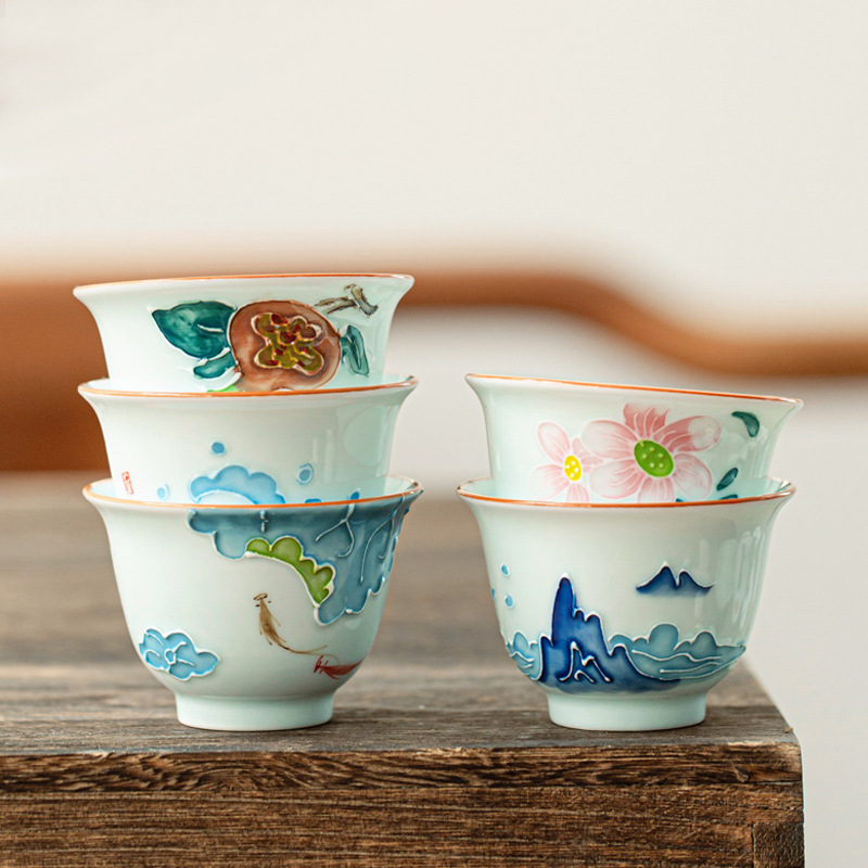 Celadon Ceramic Cup - Hand-painted Kung Fu Tea Cup, Household